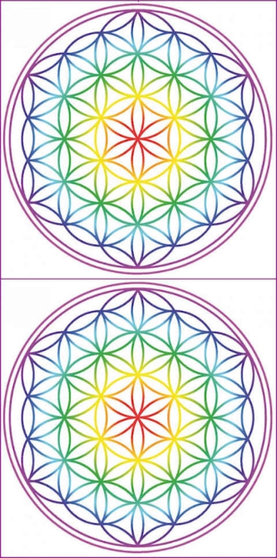Aufkleber-Set Blume des Lebens, Regenbogen-Chakra  9cm 2 Stück